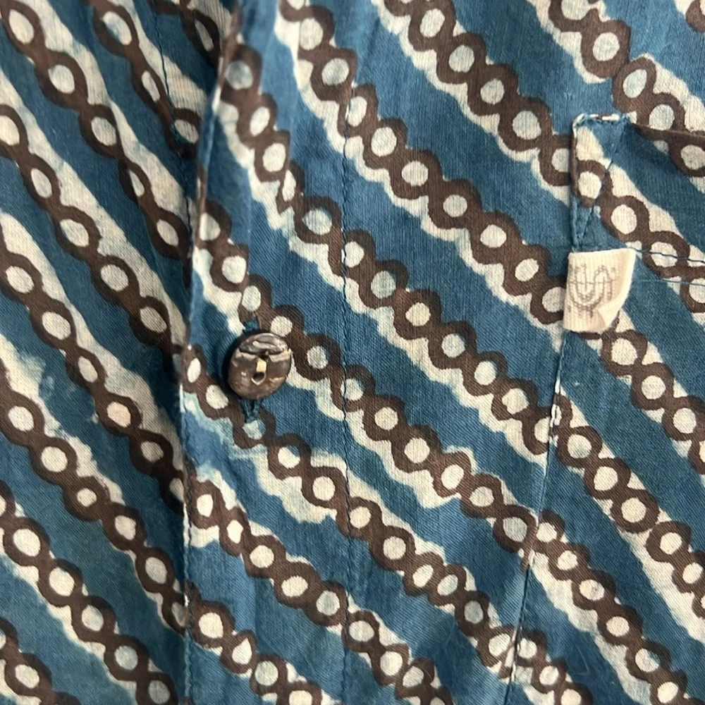 Anokhi Blue Indian resist geometric stripe Men's size L Shirt - Picture 4 of 7